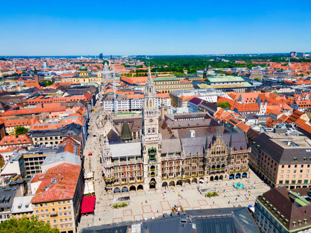 istock Marienplatz aerial panoramic view in Munich city, Germany 2160233765