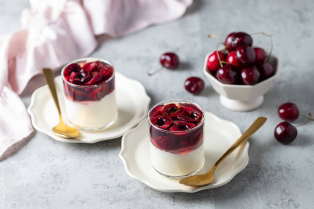 istock Panna cotta with cherry jelly 2160234205