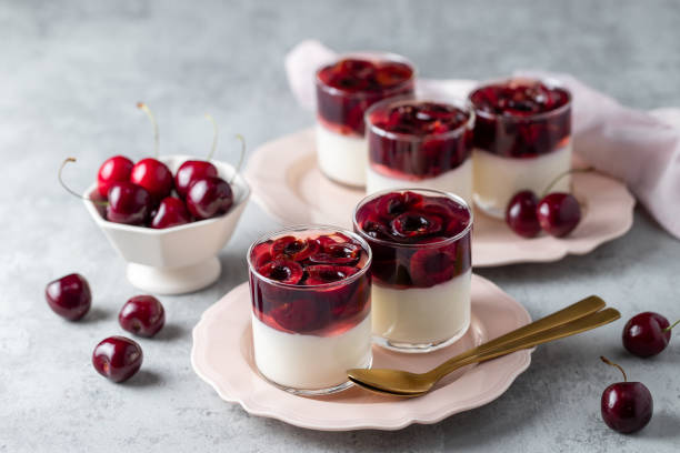 istock Panna cotta with cherry jelly 2160234211