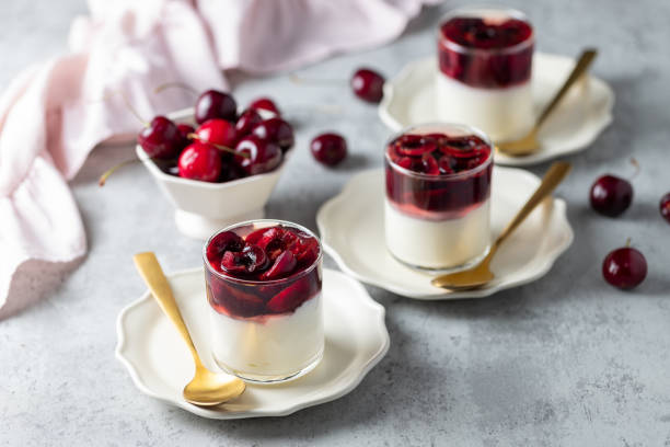 istock Panna cotta with cherry jelly 2160234224