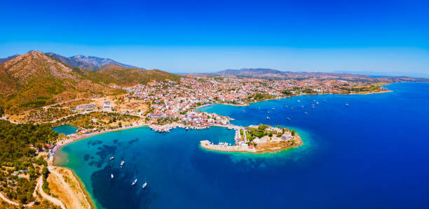 istock Datca beach and marina aerial panoramic view in Turkey 2160245535
