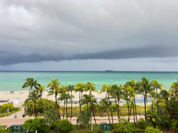 Looking at a storm in the ocean from a hotel in Miami Beach, Florida, USA
