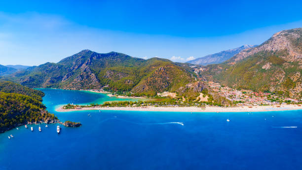istock Oludeniz beach aerial panoramic view in Turkey 2160255621