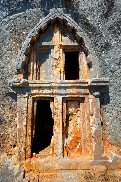 Ancient lycian tomb at the top of Kas city. Kas or Kash is a small seaside resort town in Antalya Province in Turkey.