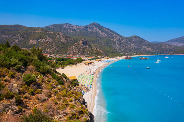 istock Oludeniz beach aerial panoramic view in Turkey 2160255706