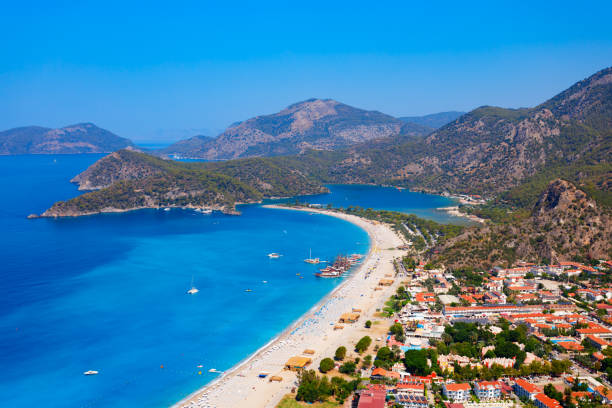 istock Oludeniz beach aerial panoramic view in Turkey 2160255723
