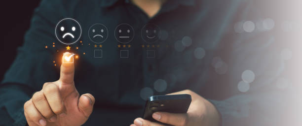 istock Customer Experience dissatisfied Concept. Bad review and service dislike poor quality, low rating, bad social media not good. man  Rate dissatisfaction with sad face icon with one star. 2160258127