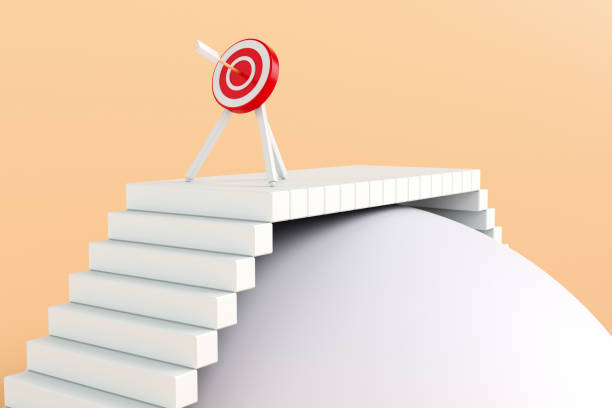 Close-up of target with arrow from bow. 3d rendering illustration.