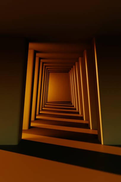 istock Close-up of concrete corridor with rays of sunset light. 3d rendering illustration. 2160260175