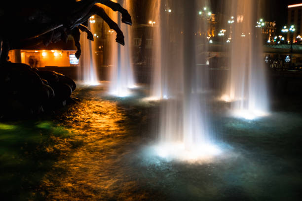 water fountain at Bellagio water games in Las Vegas at night