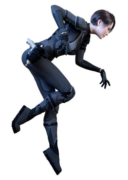 3D rendering of a sceince fiction warrior woman isolated on white background