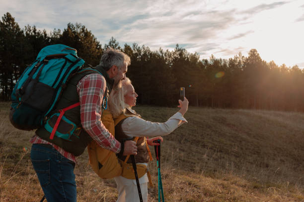 istock Senior couple taking selfie at hiking 2160272685