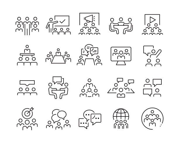 значки собраний - векторные значки линий - презентация речь stock illustrations