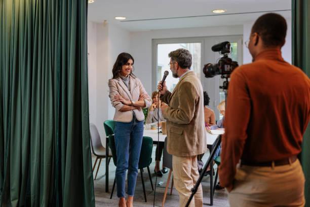 istock Female entrepreneur talking to a journalist 2160276485