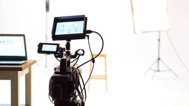 istock Close up movie camera in film studio 2160278112