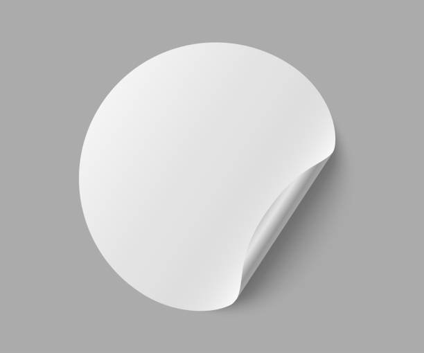istock Curled round sticker, paper round sticker with peeling corner and shadow 2160279385