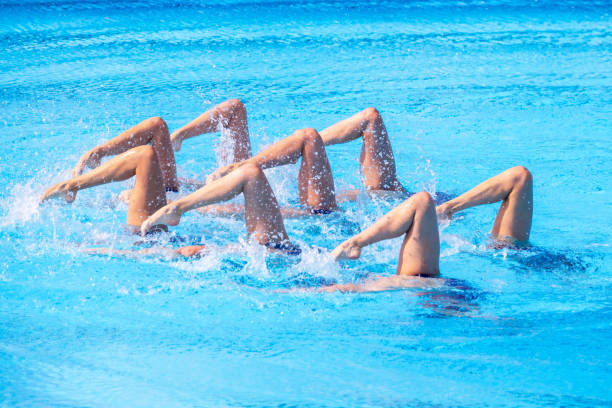 istock Artistic swimming team performing synchronized legs movement in swimming pool 2160282992