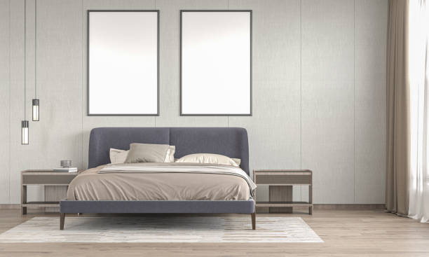 istock mock up poster frame in interior background, bed room. 3D render, 3D illustration 2160288914