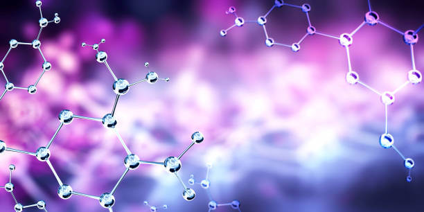 istock Horizontal banner with model of abstract molecular structure. Background of blue color with glass atom model. Copy space for your text. 3d render 2160293870