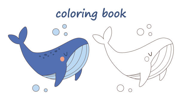 istock Coloring book with cute whale, Coloring page for kids, fish vector illustration 2160294327