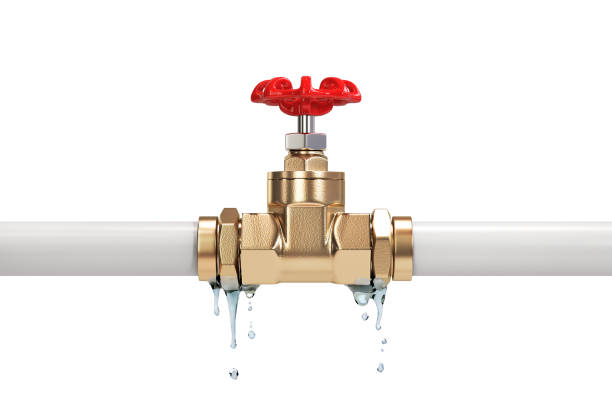 Santechnic concept. Leaking pipe. 3d illustration