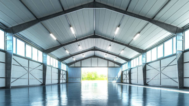 istock Interior of a bright hangar. industrial premises. 3d illustration 2160305005