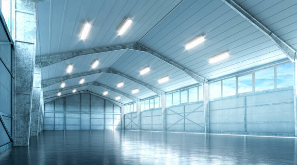 istock Interior of a bright hangar. industrial premises. 3d illustration 2160305010