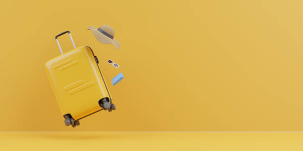 istock yellow suitcase with yellow wall on background travel concept. 2160310895