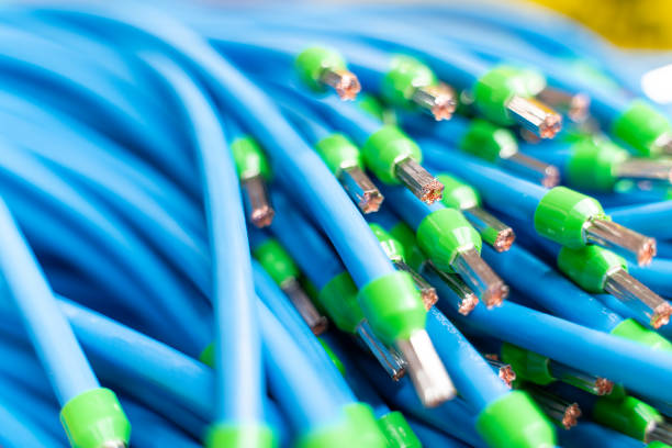 Background of multi colored data network telecommunication and electrical cables and wires for recycling industry