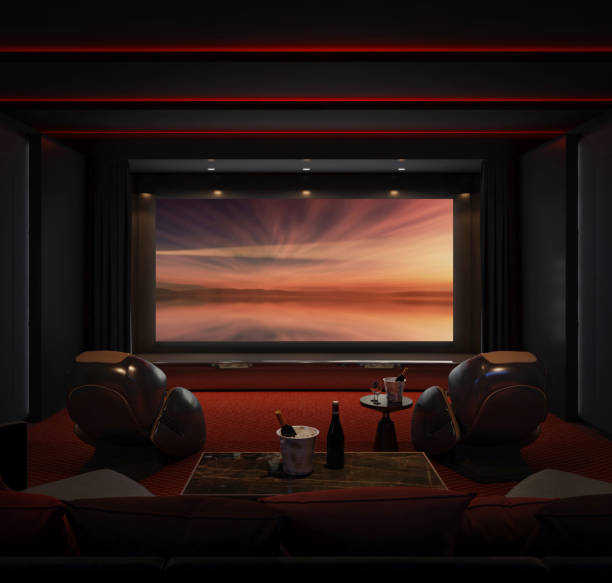 istock Luxury home theater room with red carpet.3d rendering 2160330625
