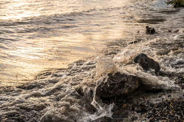 Lake Beach Water Crashing on Rock