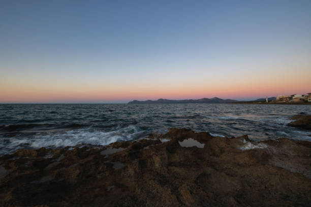 View of the coast of Can Picafort at sunset, Majorca.