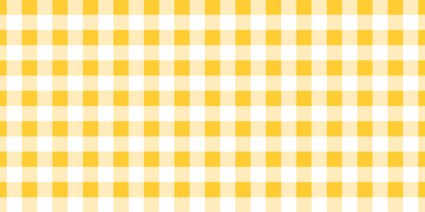 Yellow gingham or vichy pattern. Autumn or Thanksgiving day textile print for tabletop, picnic blanket, basket napkin, shirt or handkerchief. Cotton, linen or flannel design. Vector flat illustration.