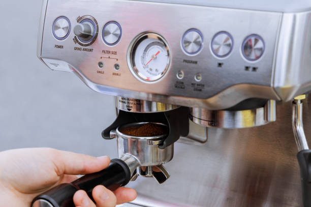 istock Brewing black coffee in a professional espresso machine maker 2160348283
