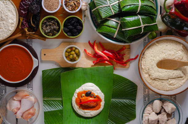 istock Antique metal table, with ingredients for making tamales. 2160351333