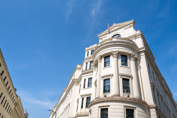 istock Generic classical style London architecture against blue sky background with space for text. 2160357377