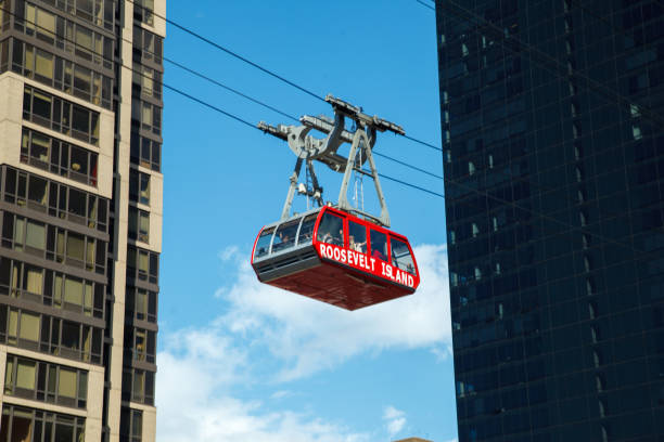The gondola of the Roosevel Island aerial Tramway in the East side of Manhattan, New York City
