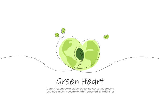 istock Heart. Continuous line art drawing. Green earth on heart shape. Ecology and Environment concept. Line art vector illustration. 2160362529