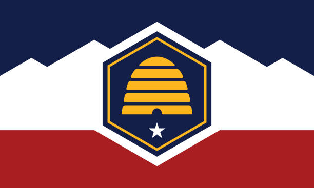 Utah flag. Flag of Utah. State of Utah flag. Utah flag. Flag of Utah. State of Utah flag. Standard size. Standard color. A rectangular flag. Flag icon design. Digital illustration. Computer illustration. Vector illustration. Utah Juniper Tree stock illustrations