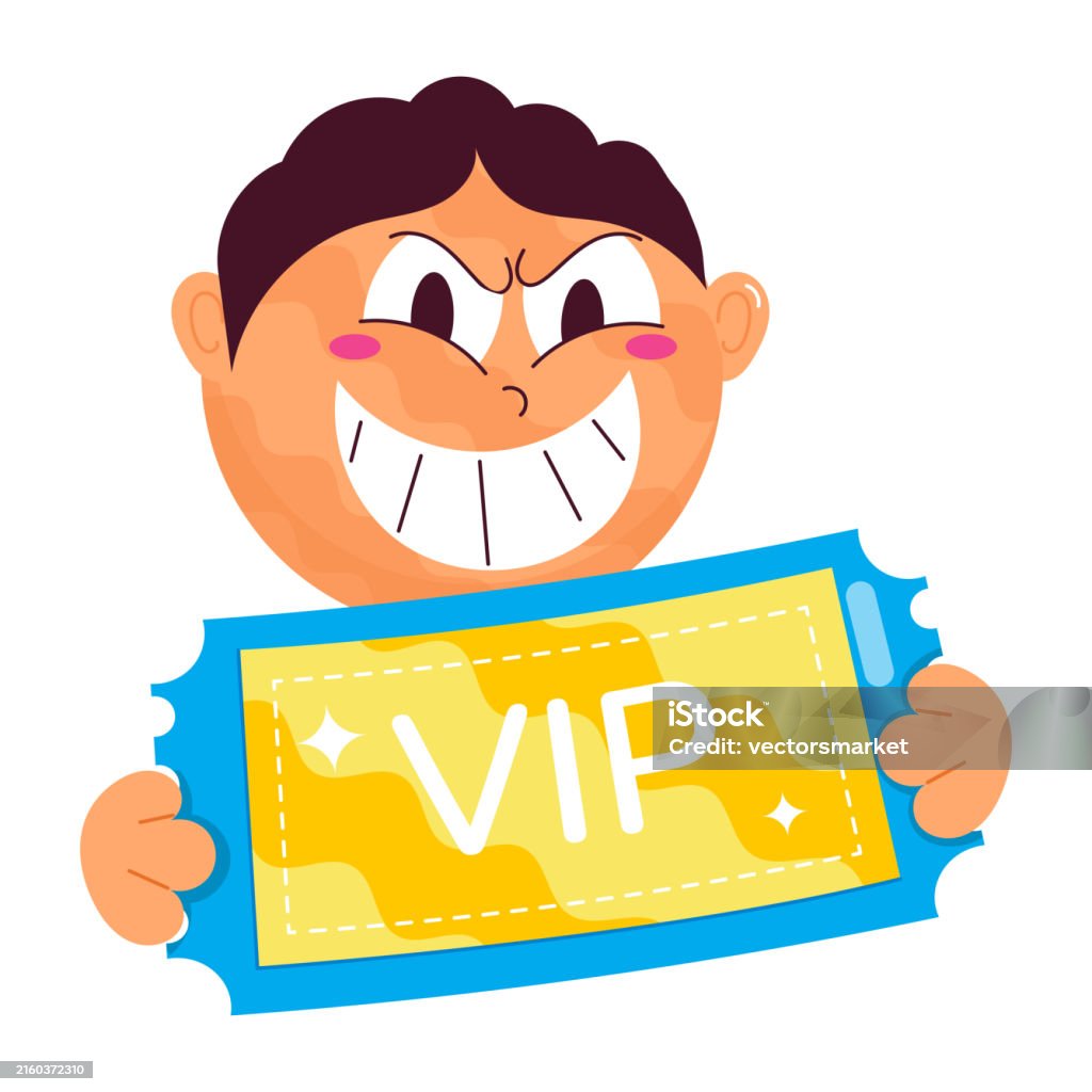 A Flat Style Cartoon Holding Vip Pass Stock Illustration - Download ...
