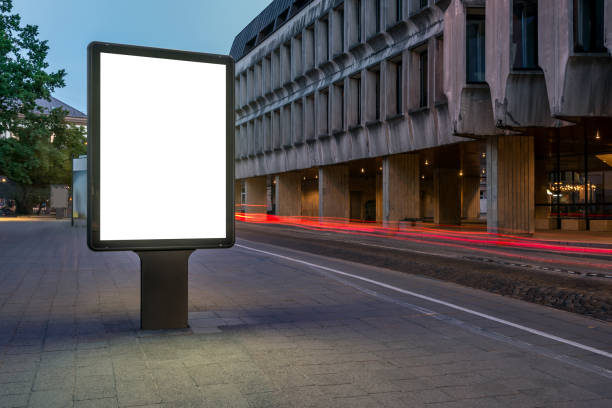istock Street Billboard Mockup On Sidewalk At Night 2160373373