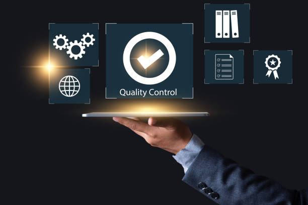 istock Product Quality control concept, Mnn using laptop with check mark symbol represents the standard quality control. 2160381383