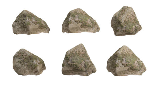 istock Cut out mossy nature rock shape isolated on white background 3d rendering 2160381878