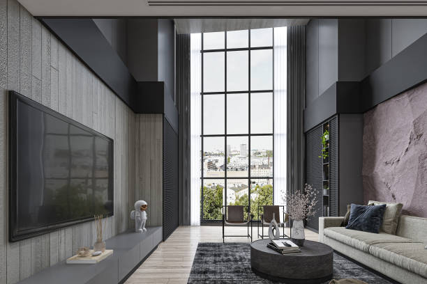 istock Maximizing Space and Style Industrial Living Room Interior Design in a Loft with 3D Render 2160382427