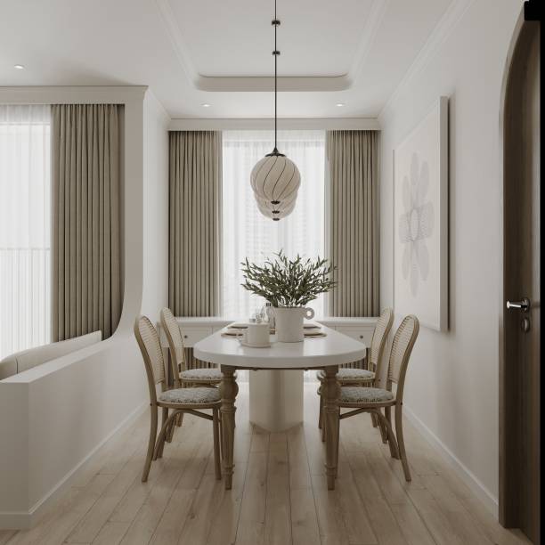 istock Dining room for a studio apartment setup with a white theme insted and luxurious interior design 2160382581