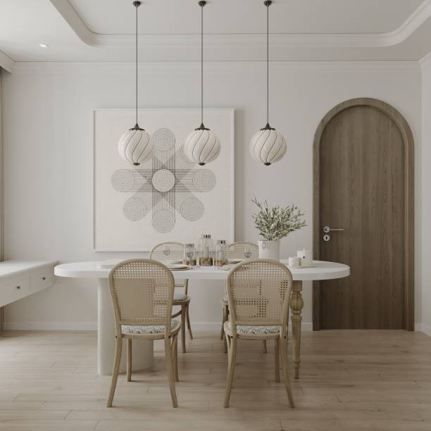 istock Dining table in dining room white wall, wall art decoration for a studio apartment architecture 2160382655