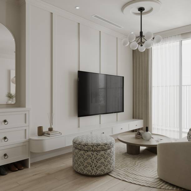 istock Living room interior design white wall decoration and table on studio apartment 2160382696