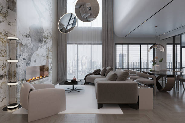 istock Stylish Living Room Storage Creative Solutions to Reduce space, sofa and dining table arrangements 2160382824