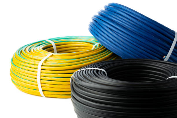istock Three Rolls of Electrical Wire Isolated on White Background 2160383206
