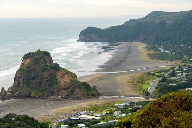 istock Taitamo Rock on Piha Beach 2160384910